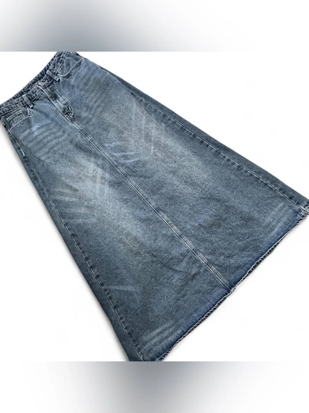 Cider A-Line Faded Denim Maxi Skirt